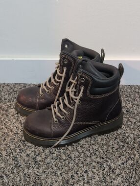 Women's Brown Leather Work Boots with Padded Collar